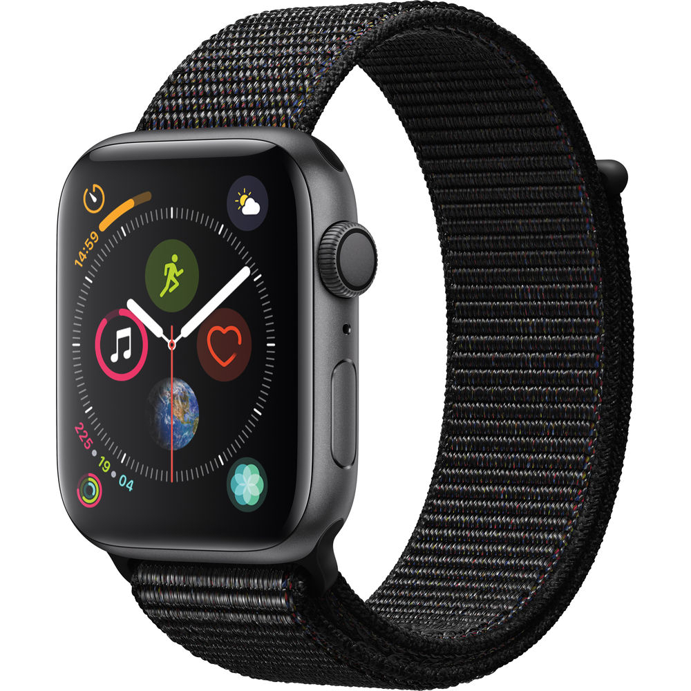 Apple Watch Series 4 GPS, 44mm Space Grey Aluminium Case, Black Sport Loop 