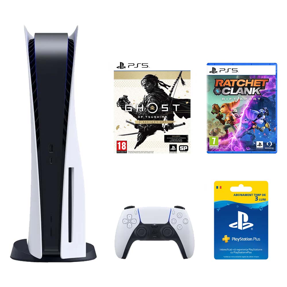  Consola PS5 SONY B Chassis 825GB, Ghost Director's Cut Remaster, Ratchet and Clank, Card 90 zile 