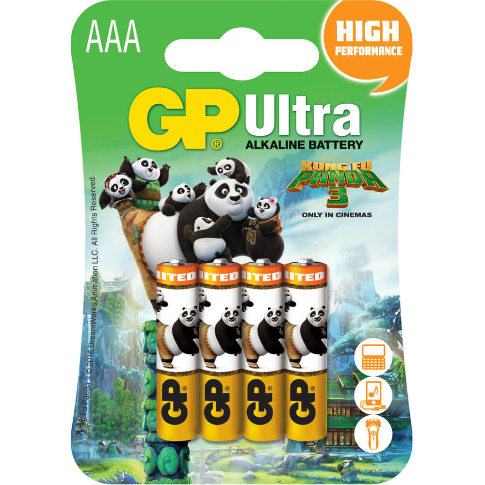Baterii GP Batteries Ultra Alcaline, Kung Fu Panda 3 Po & Bao Jacket R3 (AAA), 4 buc