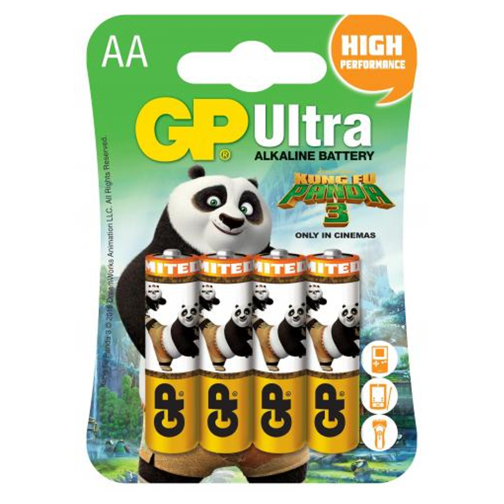 Baterii GP Batteries Ultra Alcaline, Kung Fu Panda 3 Po & Bao Jacket R6 (AA), 4 buc