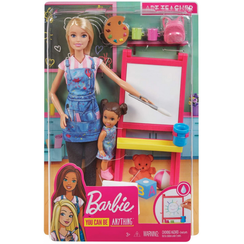 Barbie cariere set mobilier cu papusa blonda profesoara de pictura