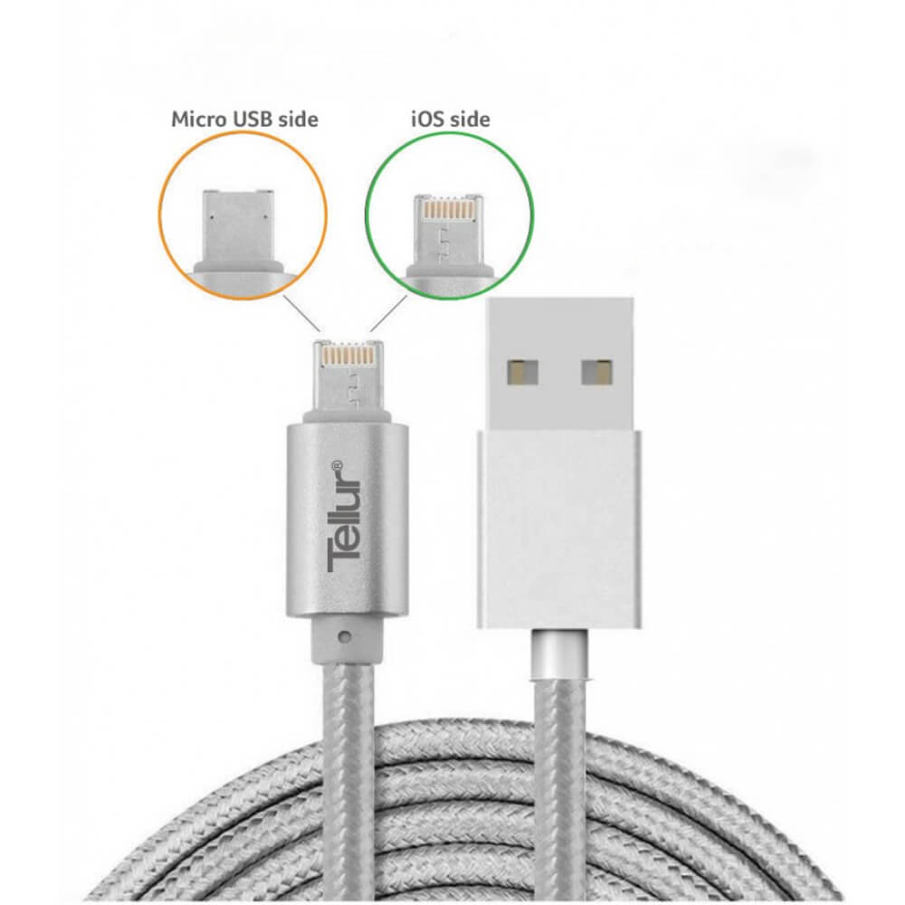  Cablu de date Tellur TLL155171, Micro USB, Lightning, Argintiu 