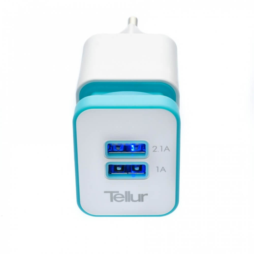 Incarcator de retea Tellur TLL151041, Dual USB, Albastru
