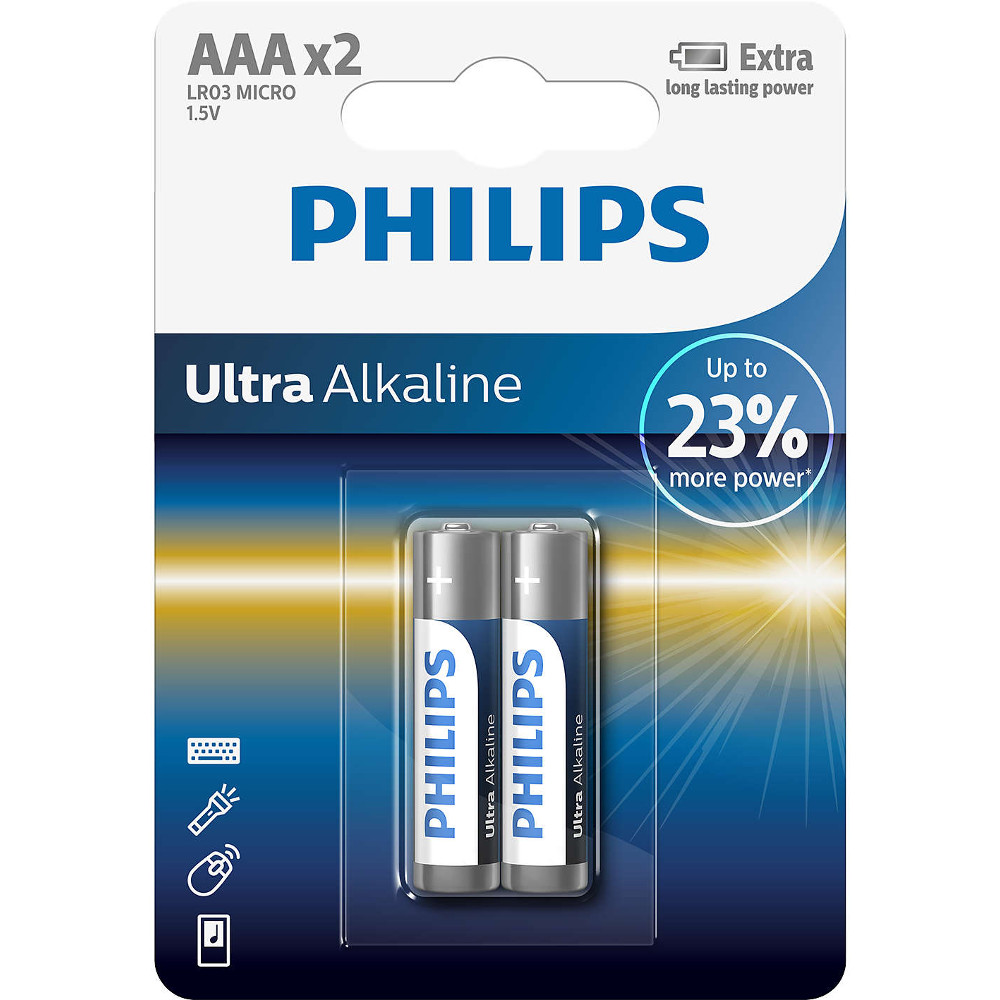 Baterii Philips Ultra Alkaline LR03E2B/10. AAA, 2 buc 