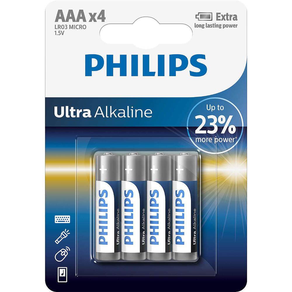  Baterii Philips Ultra Alkaline LR03E4B/10, AAA, 4 buc 