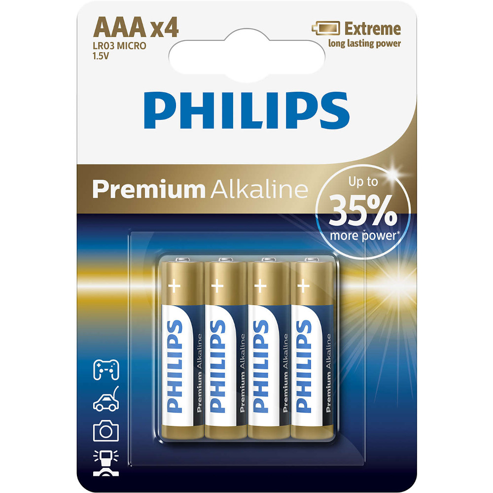  Baterii Philips Premium Alkaline LR03M4B/10, AAA, 4 buc 