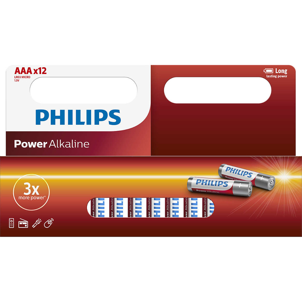  Baterii Philips Power Alkaline LR03P12W/10, AAA, 12 buc 