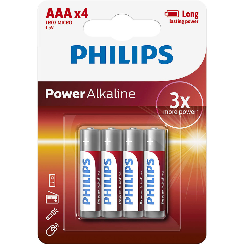  Baterii Philips Power Alkaline LR03P4B/10, AAA, 4 buc 