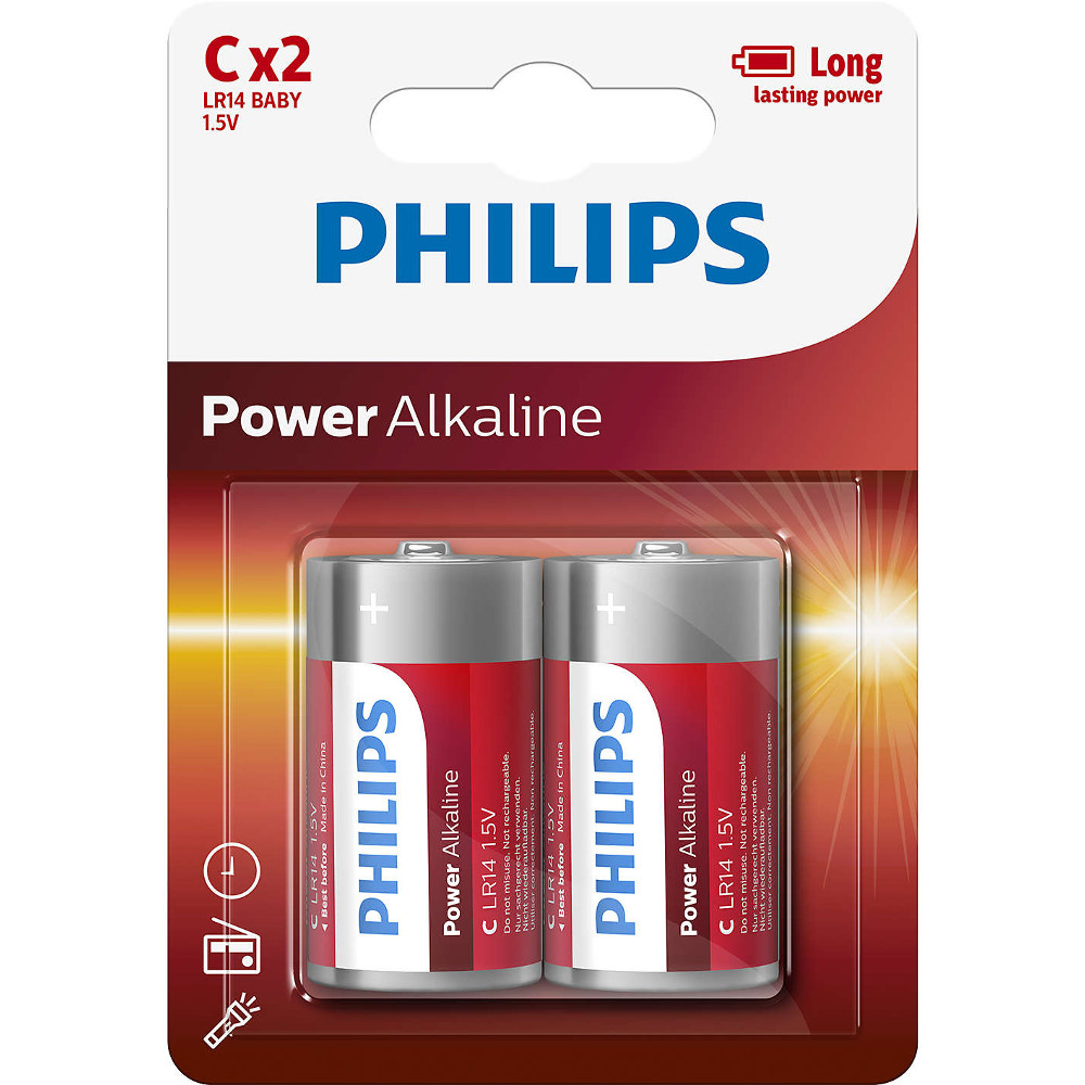 Baterii Philips Power Alkaline LR14P2B/10, C, 2 buc