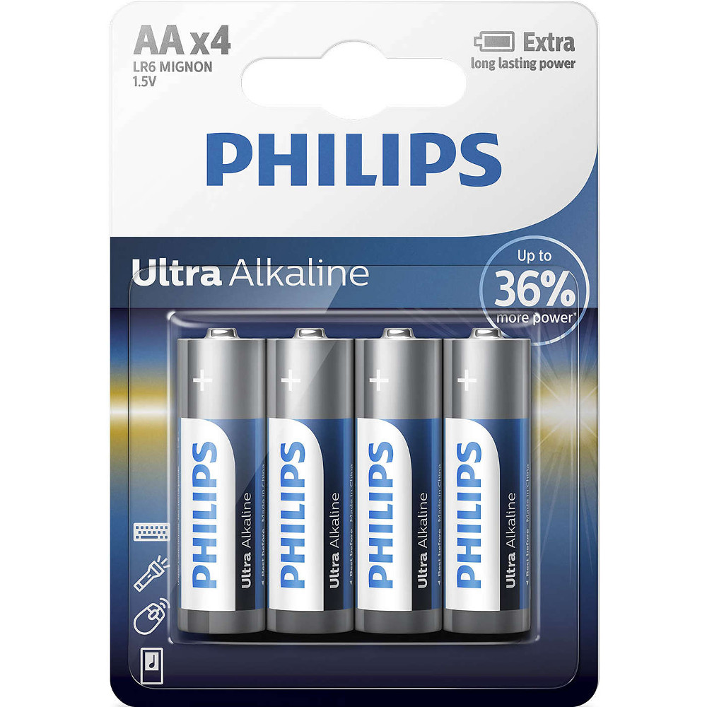  Baterii Philips Ultra Alkaline LR6E4B/10, AA, 4 buc 
