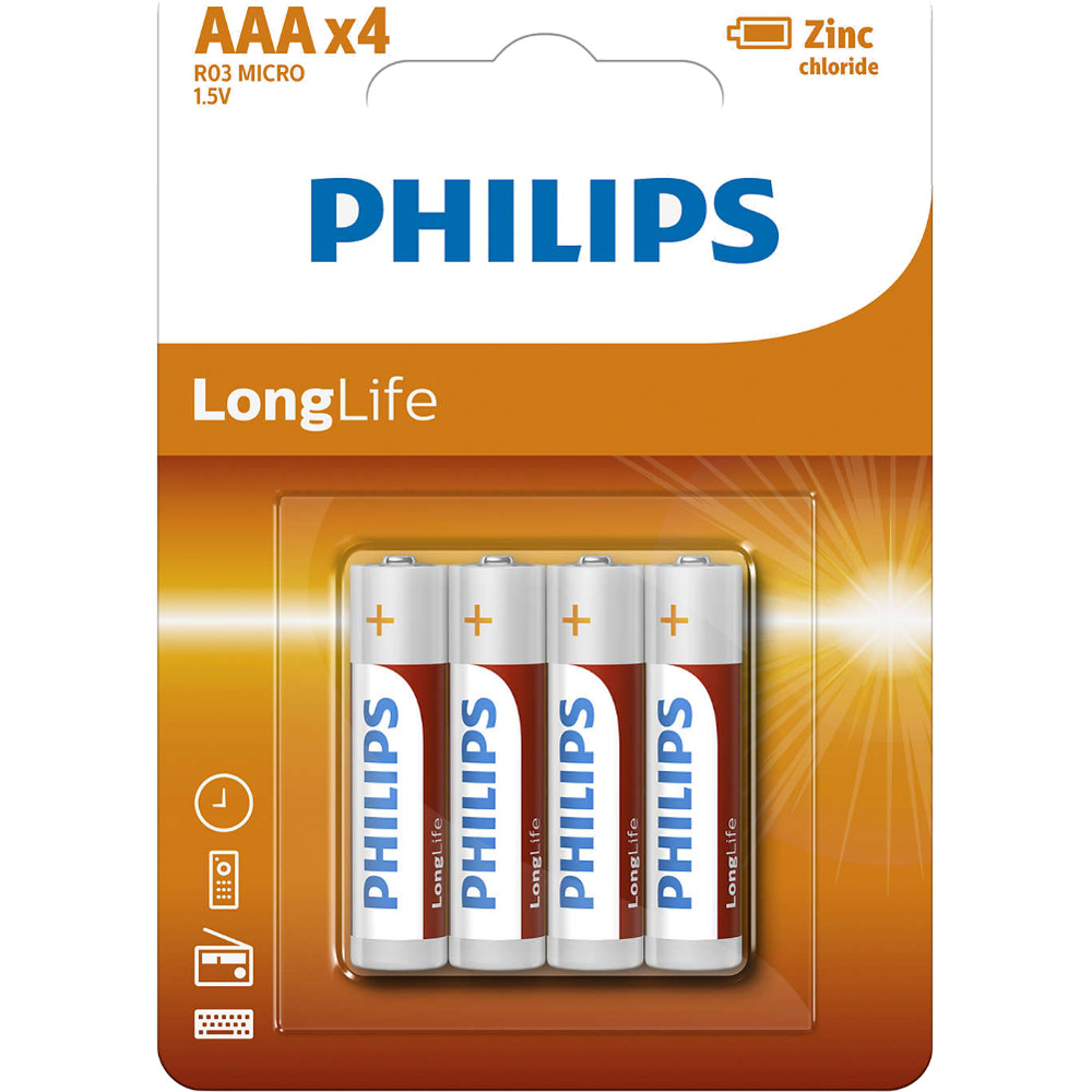  Baterii Philips LongLife R03L4B/10, AAA, 4 buc 
