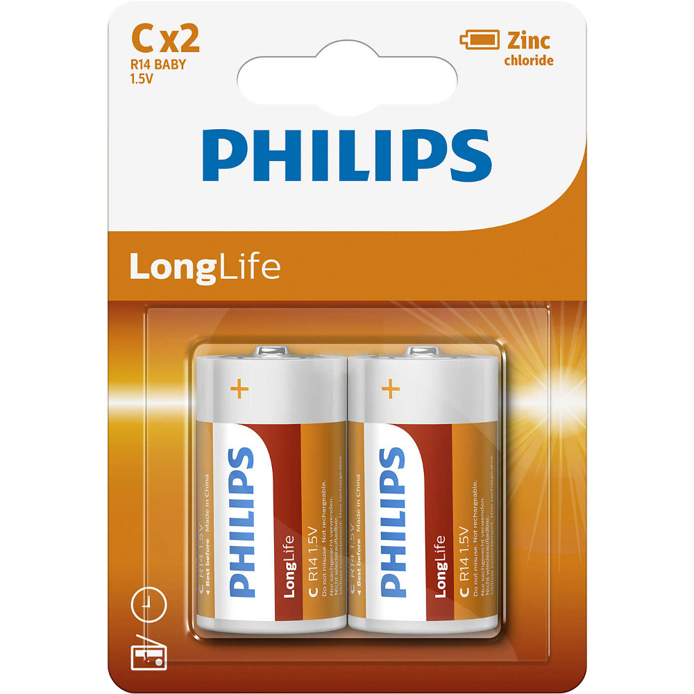  Baterii Philips LongLife R14L2B/10, C, 2 buc 