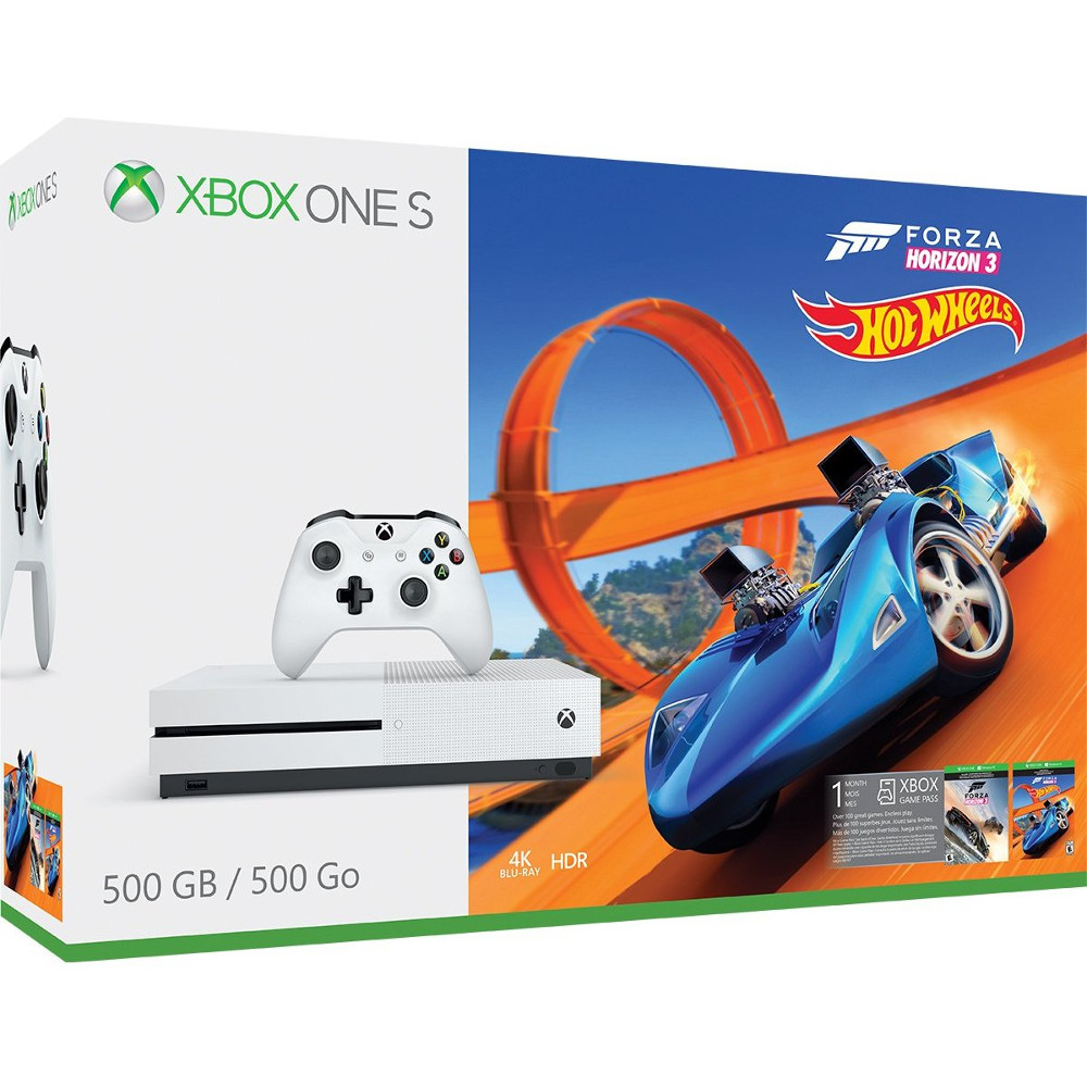 Consola Microsoft Xbox One Slim 500GB, Alb + Forza Horizon 3 + Hot Wheels Expansion