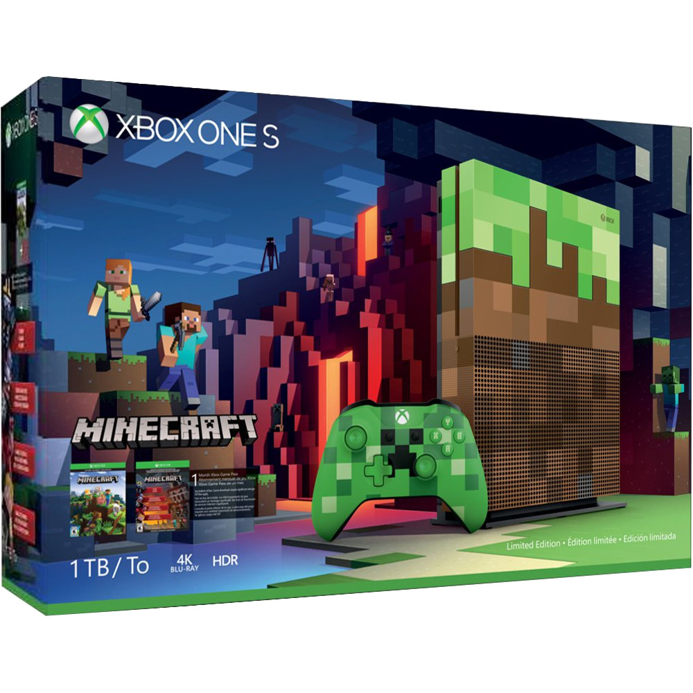 Consola Microsoft Xbox One Slim, 1TB, Custom Minecraft + Joc Minecraft + DLC Redstone Pack