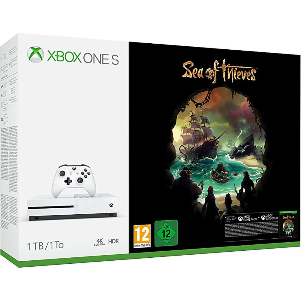 Consola Microsoft Xbox One S, 1 TB, Alb + Joc Sea of Thieves (Code in a box) 