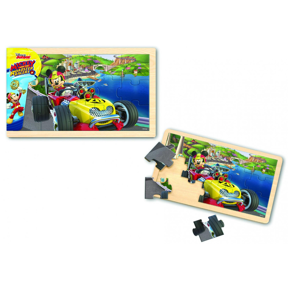  Puzzle din lemn Disney - Mickey si pilotii de curse, 15 piese 