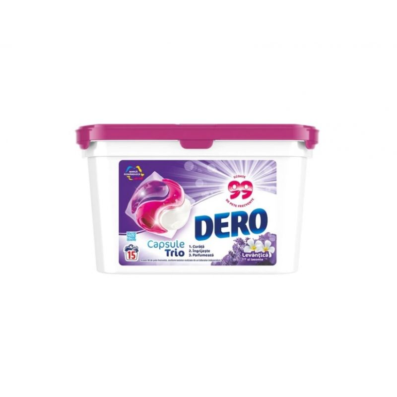 Detergent capsule Dero Trio Lavanda, 15 capsule, 15 spalari