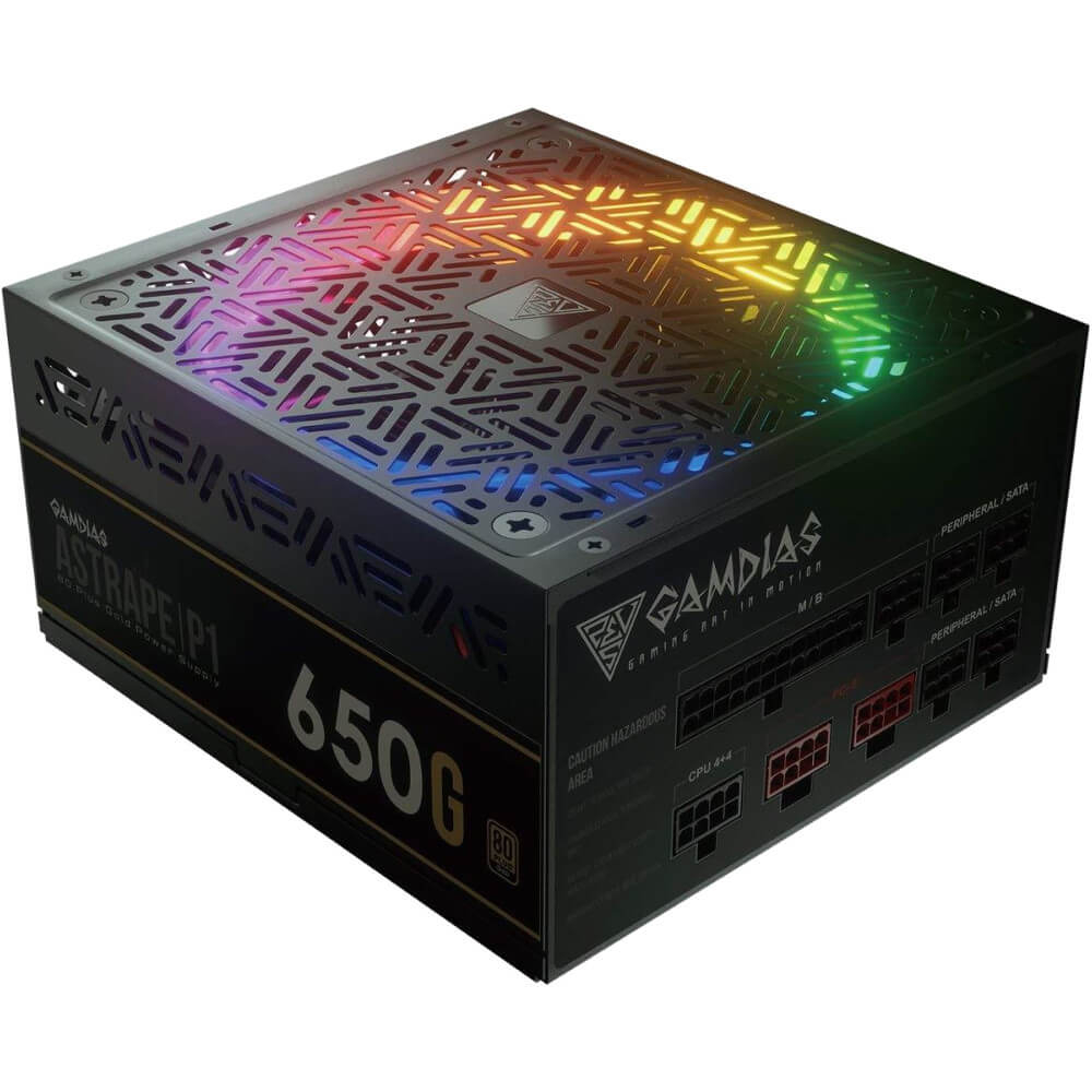 Sursa Gamdias Astrape P1 Gold 650W, iluminare RGB