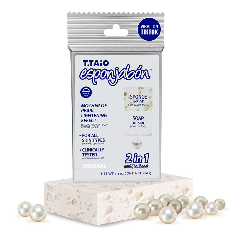Spuma de sapun Esponjabon Mother of Pearls, cu efect iluminator, burete in interior si sapun in exterior, multifunctional, 120 g