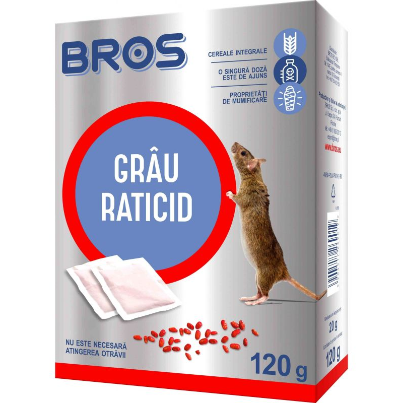Bros Grau Raticid Impotriva Soarecilor si a Sobolanilor 120g