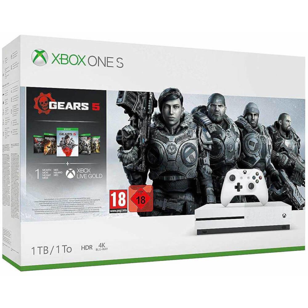Consola Microsoft Xbox One S, 1TB, Alb + Gears of War Collection + 1 luna Gamepass