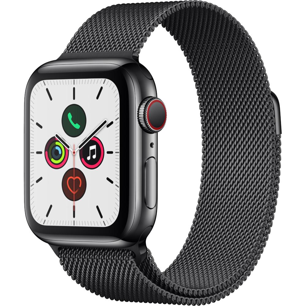  Apple Watch Series 5 GPS + Cellular, 40mm, Space Black, Stainless Steel Case, Space Black Milanese Loop 