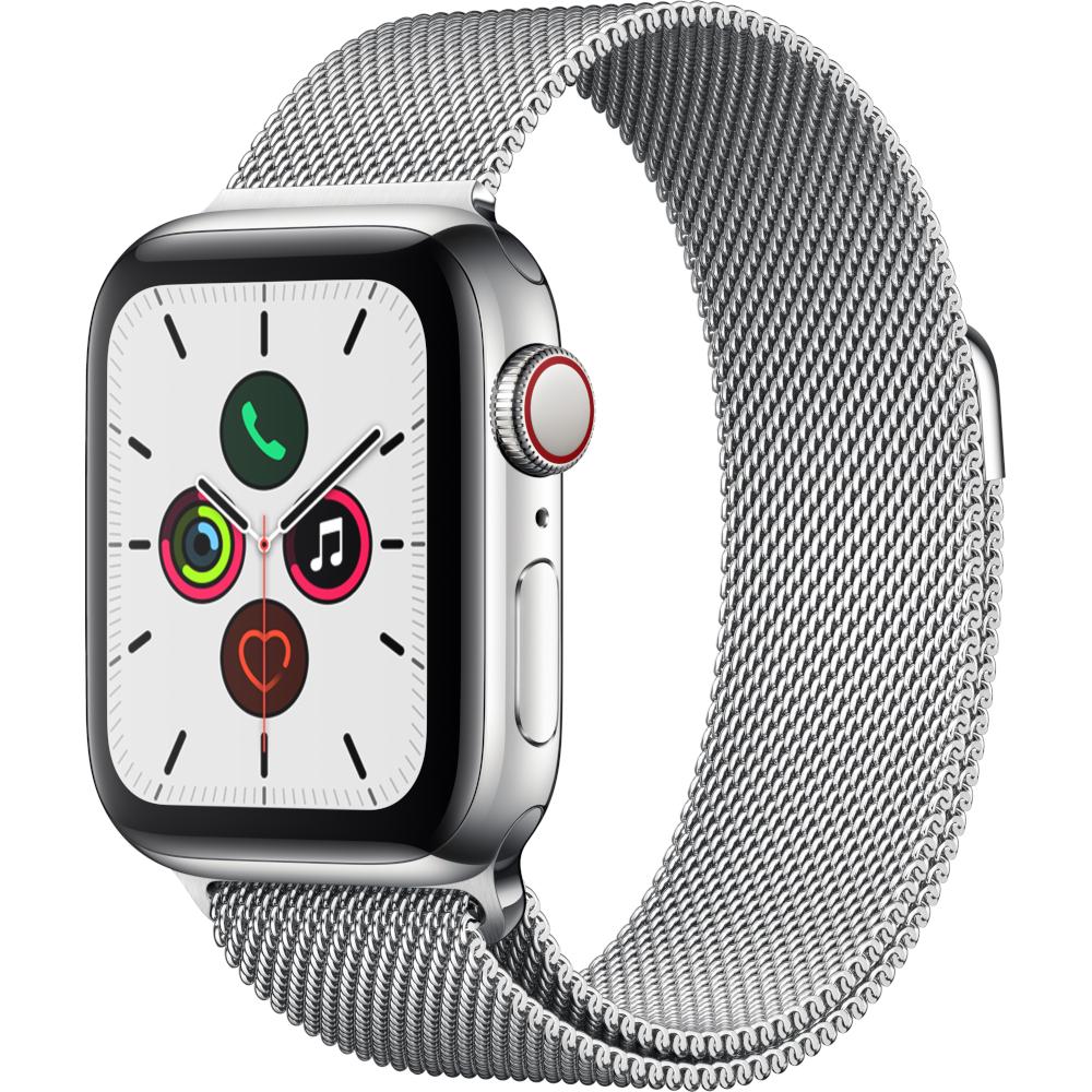  Apple Watch Series 5 GPS + Cellular, 40mm, Silver, Stainless Steel Case, Stainless Steel Milanese Loop 