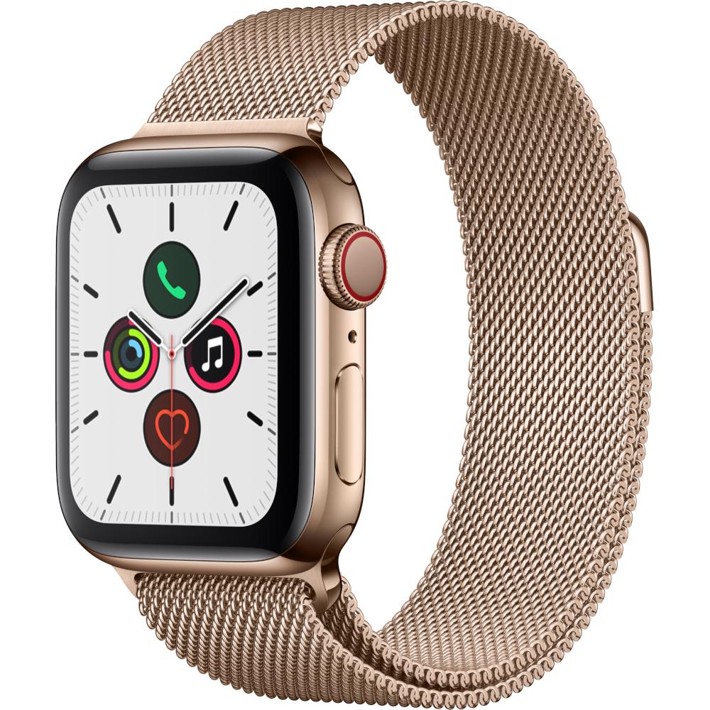 Apple Watch Series 5 GPS + Cellular, 40mm, Gold, Stainless Steel Case, Gold Milanese Loop