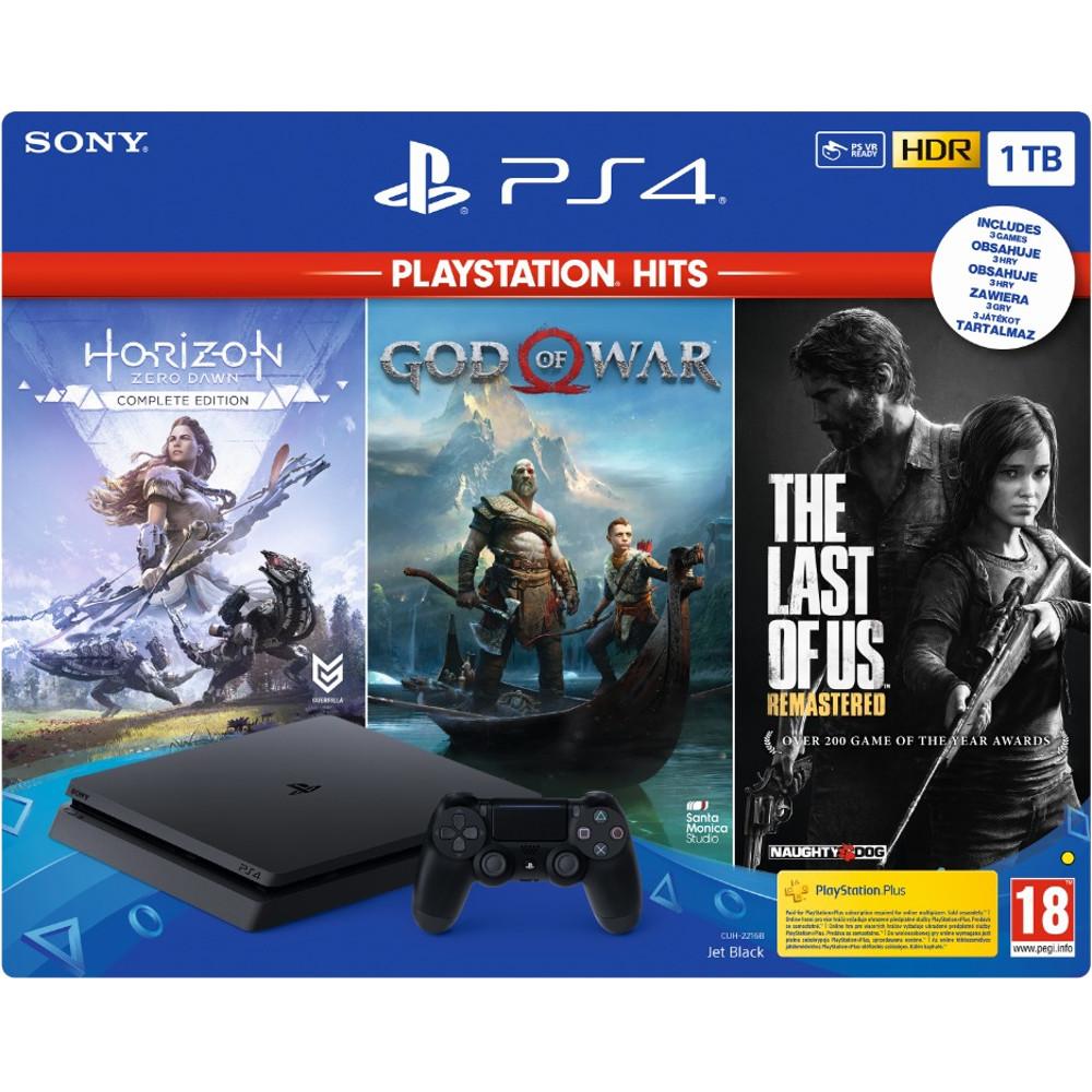  Consola Sony PS4 Slim (PlayStation 4),&nbsp;1TB, Negru + PlayStation Hits (Horizon Zero Dawn Complete Edition, God of War, The Last of Us Remastered) 