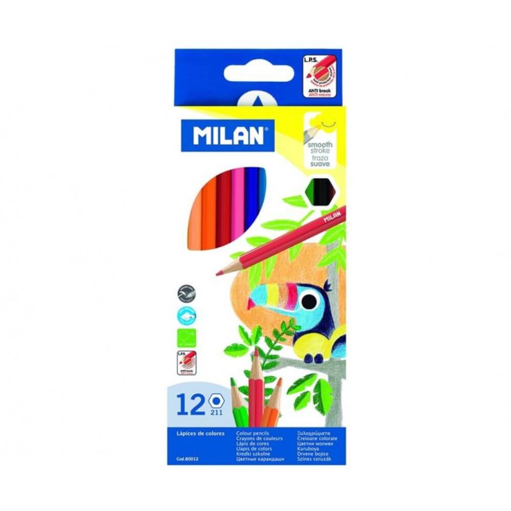 Set 12 Creioane Color MILAN, Corp din Lemn Hexagonal