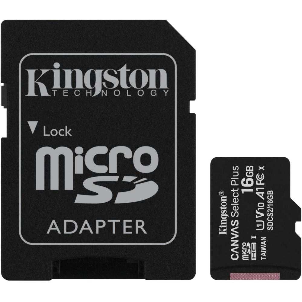  Card de memorie Kingston MicroSD, Canvas Select Plus, 16GB, Class 10, Adaptor 
