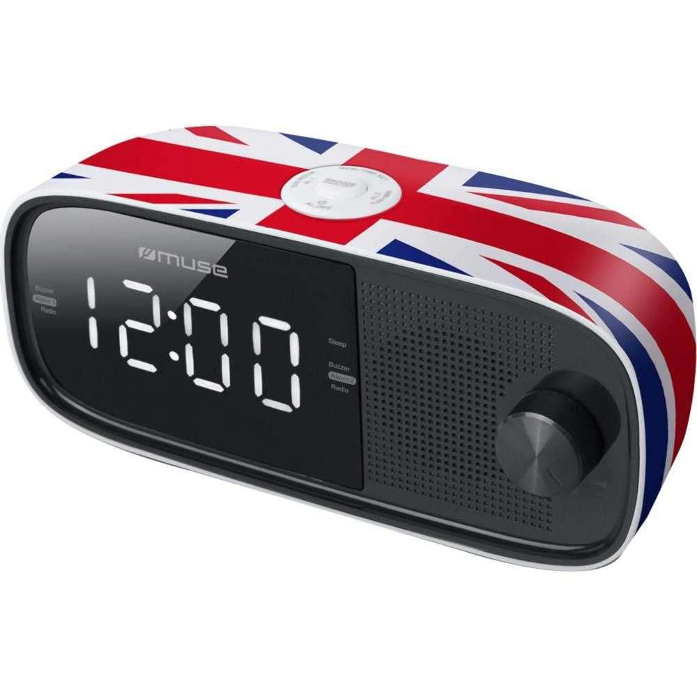 Radio cu ceas Muse M-168 UK, Dual Alarm, FM, Rosu/Albastru