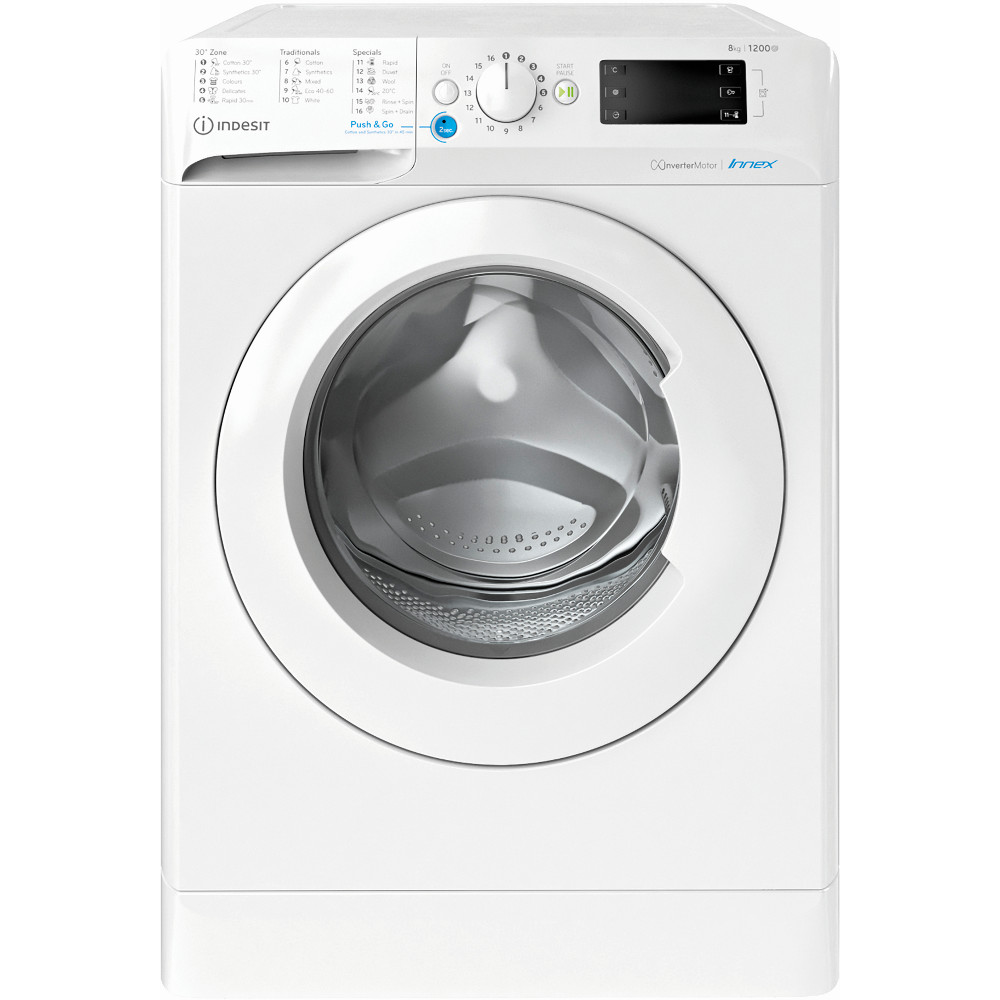  Masina de spalat rufe Indesit Innex BWE 81285X W EE N, 1200 RPM, 8 kg, Motor Inverter, Push & Go, Clasa B 