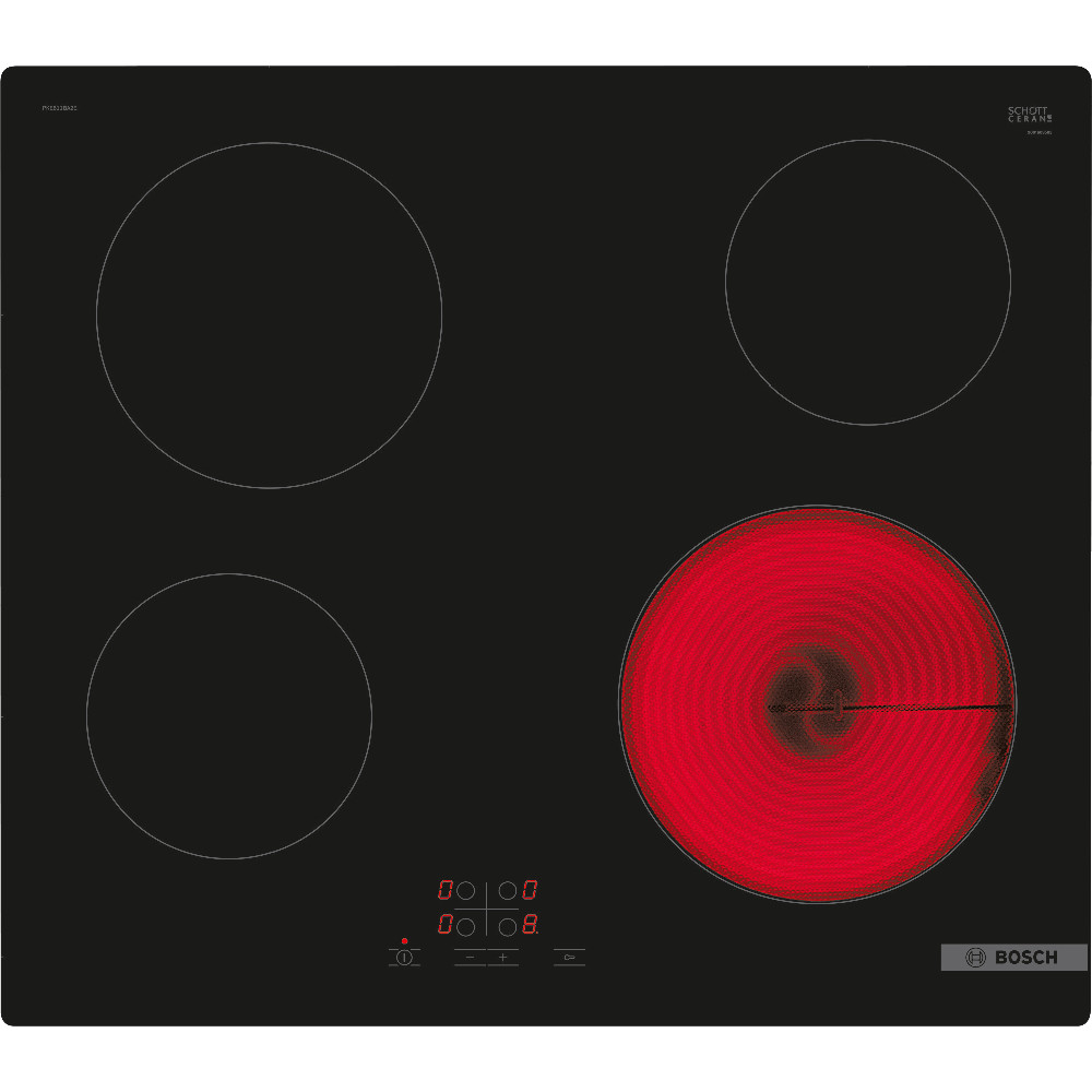  Plita incorporabila Bosch PKE611BA2E, Vitroceramica, 4 zone de gatit, TouchControl, QuickStop, Functie Restart, Negru 