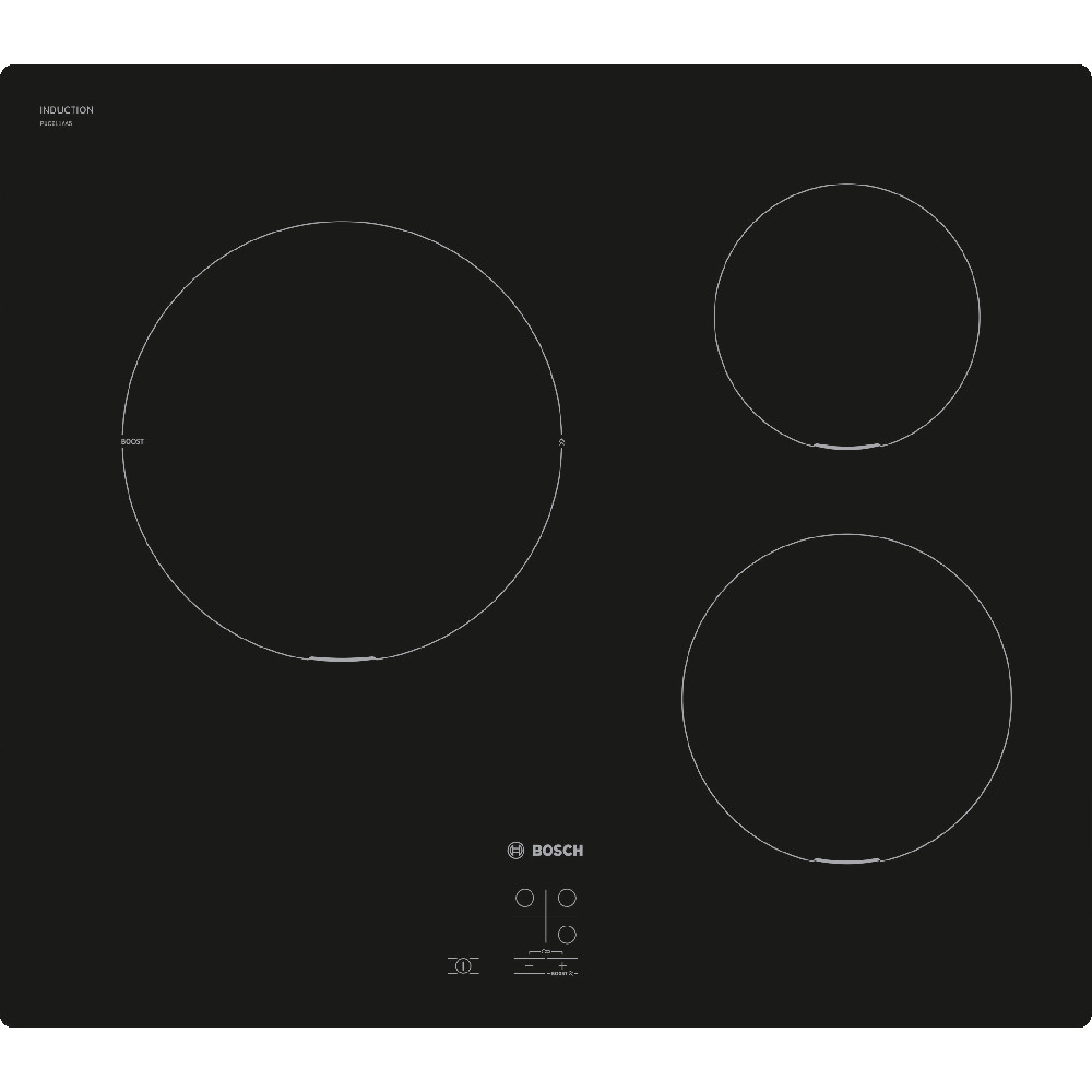  Plita incorporabila Bosch PUC611AA5E, Inductie, 3 zone de gatit, TouchControl, Functie Power Boost, QuickStart, Child Lock, Negru 