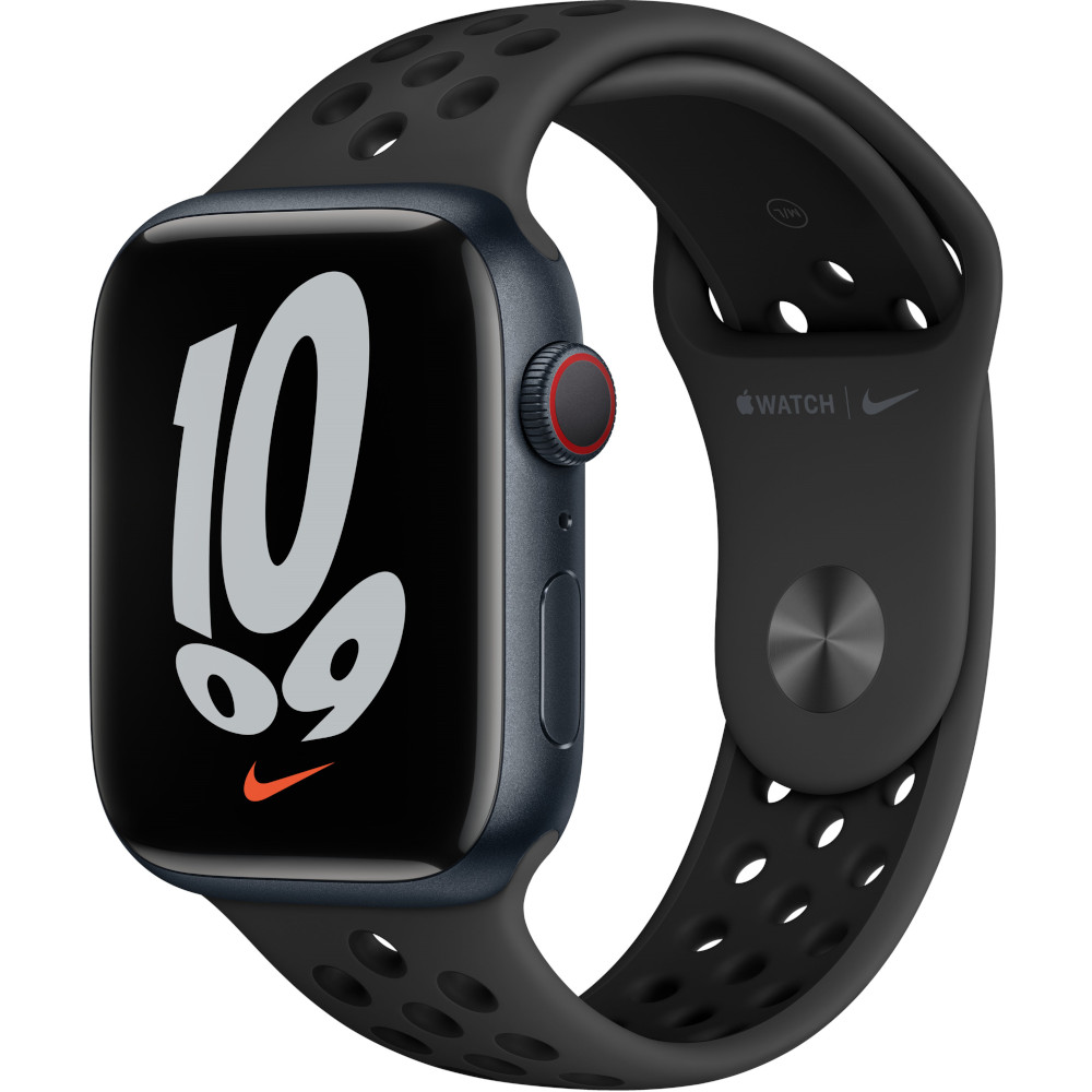 Apple Watch Nike Series 7 GPS + Cellular, 45mm, Midnight Aluminium Case with Anthracite/Black Nike Sport Band