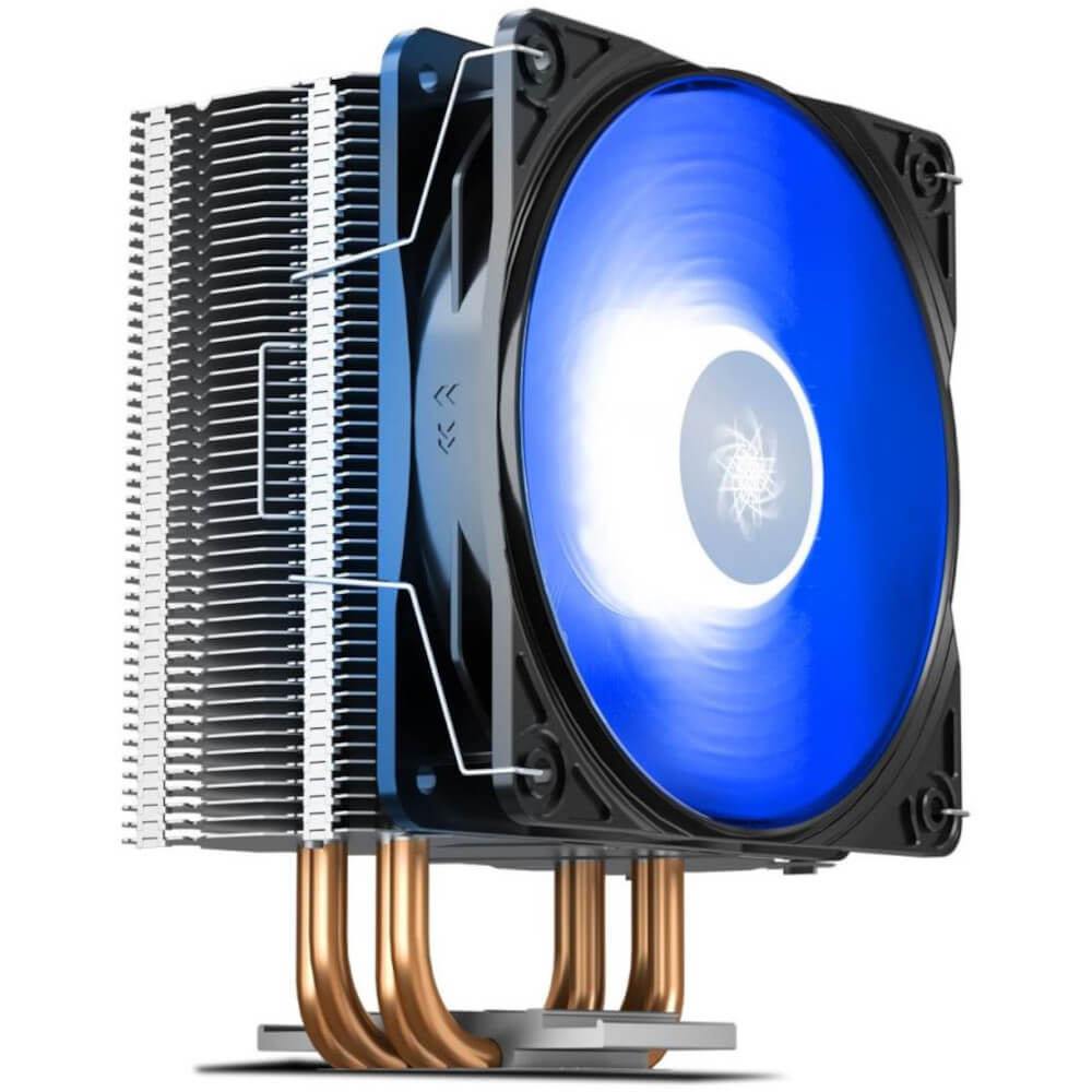 Cooler procesor Deepcool Gammaxx 400 V2, 4 heatpipe-uri, 120 mm, Flux aer 64.5 CFM, 4 pin, Iluminare albastra, Compatibil Intel/AMD, Negru/Albastru