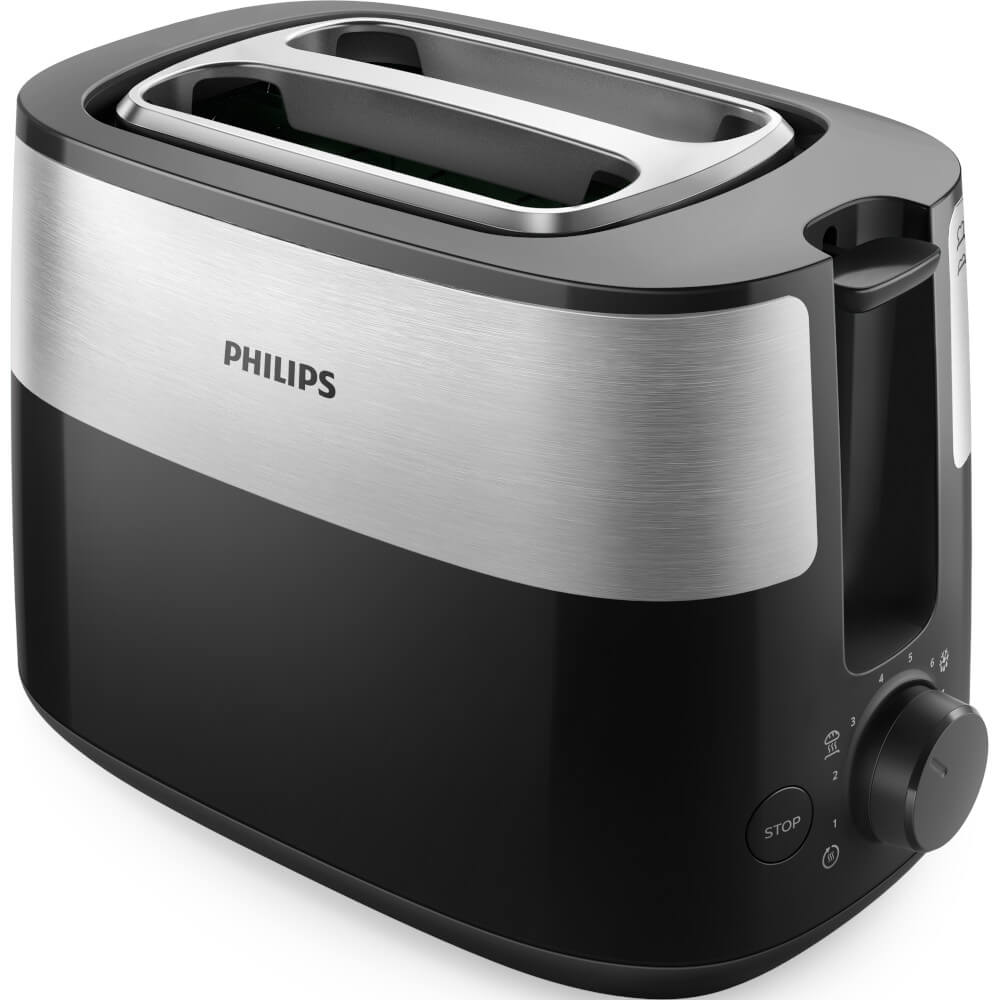 Prajitor de paine Philips HD2516/90, 830 W, 2 Fante variabile, Grilaj incalzire, 8 setari, Functie dezghetare, Tava firmituri detasabila, Negru