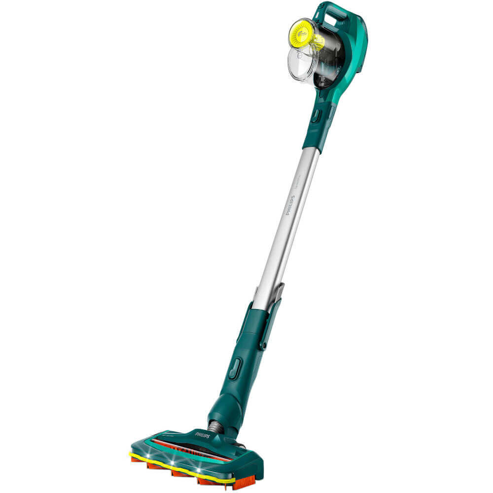  Aspirator vertical Philips SpeedPro FC6725/01, 21.6 V, 0.4 L, 80 dB, 15.76 kWh/an, Li-ion, Perie cu iluminare LED, Autonomie 40 min, Verde 