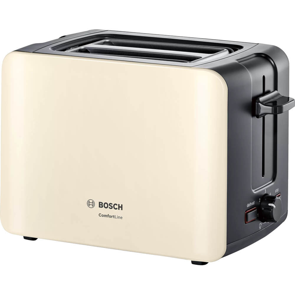 Prajitor de paine Bosch TAT6A117, 1090 W, 2 felii, Reglaj electronic, Selector alegerea gradului de prajire, Functie dezghetare, Crem