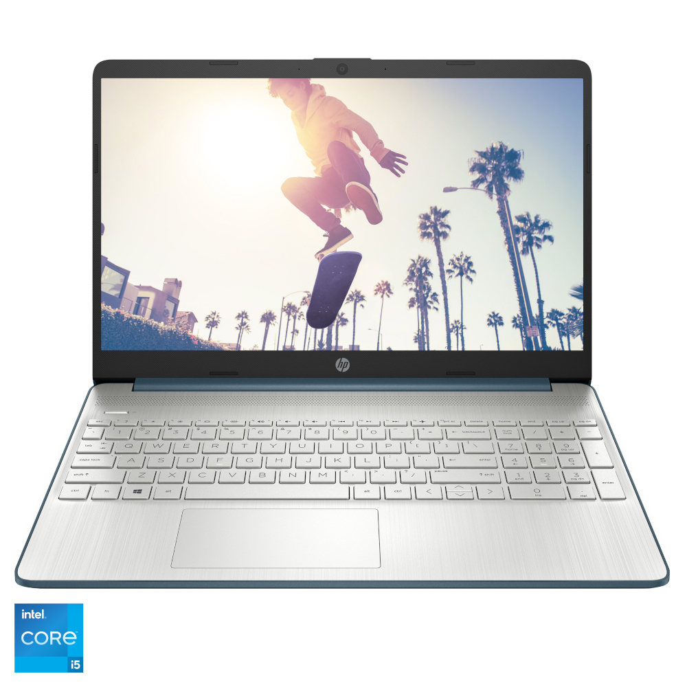  Laptop HP 15s-fq5015nq, 15.6", Full HD, Intel Core i5 -1235U, 16GB RAM, 1TB SSD, Intel Iris Xe Graphics, No OS, Albastru/Argintiu 