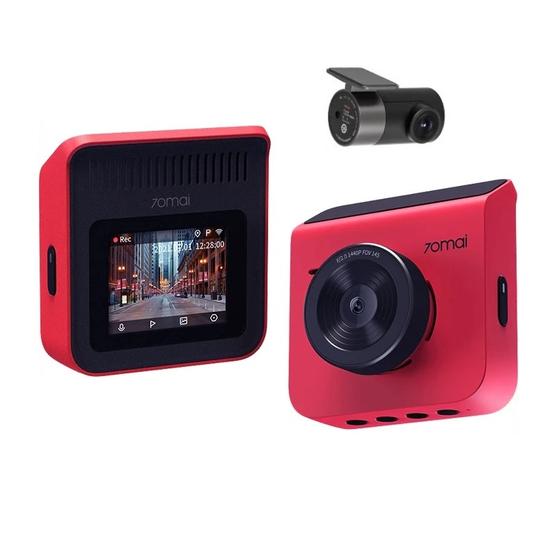  Pachet camera auto DVR Xiaomi 70MAI A400-1 Rosu, Camera spate RC09, 1440P, IPS 2.0", 3.6MP, Filmare 145°, Night Vision, Monitorizare parcare 