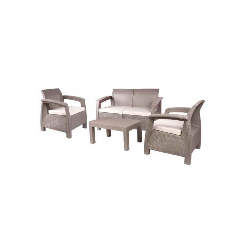  Set mobilier pentru gradina MCT Garden 25321, compus din 1 masa, 2 scaune, 1 canapea, Ratan Sintetic, Cappuccino 