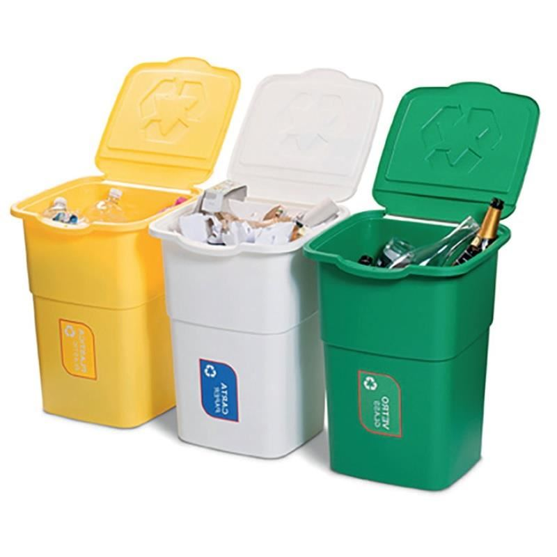 Set 3 cosuri de gunoi pentru reciclare deseuri Strend Pro ECO 3x50 L, verde-galben-alb