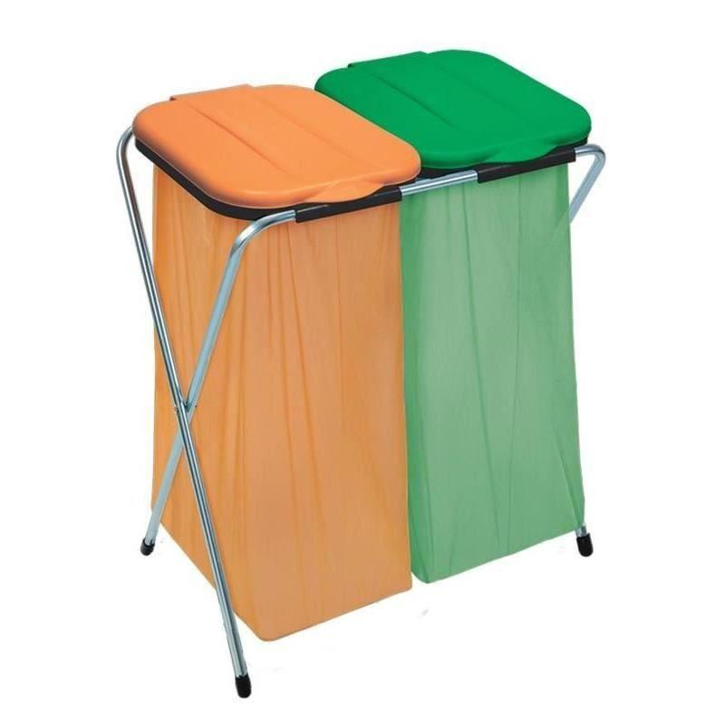 Suport pentru 2 saci de gunoi Strend Pro Ecofix, 66x42x78 cm, verde/portocaliu