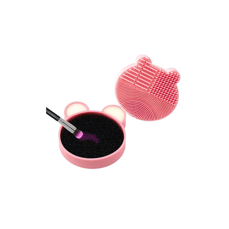 Accesoriu curatare pensule, makeup, silicon teddy bear, roz