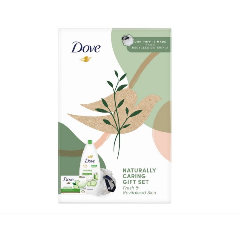  Set Dove Naturally Refreshing: Puf de baie + Sapun Crema Go Fresh Touch, 90 g + Gel de dus, 250 ml 