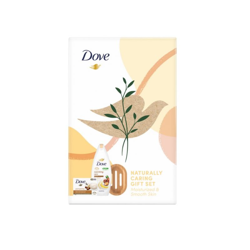 Set Dove Naturally Nourishing: Savoniera de bambus + Sapun Crema Purely Shea Butter, 90g + Gel De Dus Nourish Oil & Care, 250 ml