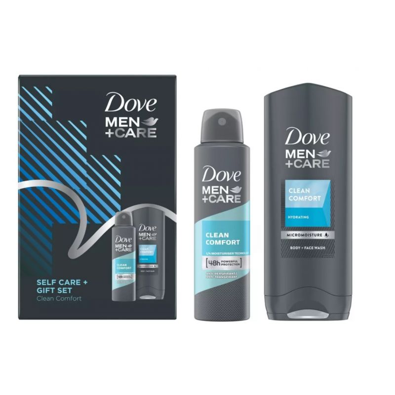 Set Dove Men+Care Self Care Clean Comfort: Antiperspirant spray, 150 ml + Gel de dus, 250 ml
