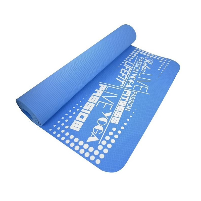 Saltea yoga DHS, 183x61x0.4cm, albastru, spuma cu memorie, suprafata anti-alunecare, rezistent la umezeala, din TPE